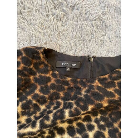 Lafayette 148 Talulah Leopard Print Wool Dress Sz‎ 8 ruffle side - Picture 5 of 9